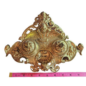 Maitland Smith Inkwell Victorian Style Double Cherub Gold Gilde Bronze Brass VTG